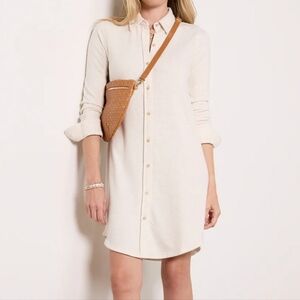 Faherty Cream Button Down Shirt Dress